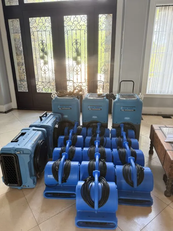Drying equipment staged for a water loss